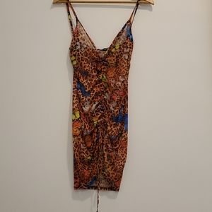 Mesh Cheetah colorful butterfly print dress